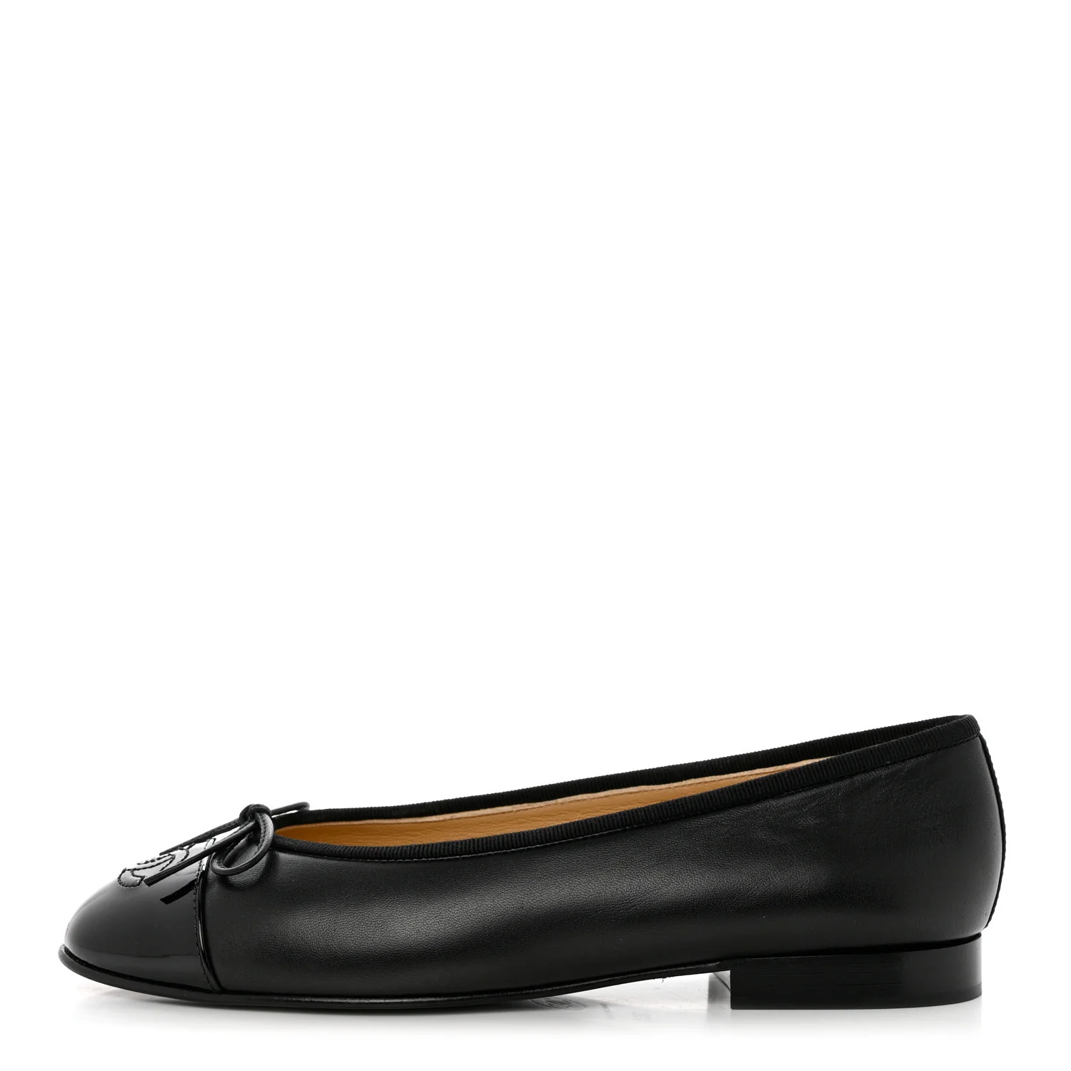 Lambskin Patent CC Cap Toe Ballerina Flats 36.5 Black | FASHIONPHILE (US)