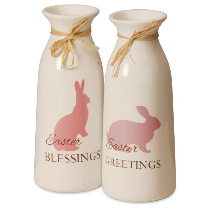 9" Antique Easter Bunny Milk Bottles Pink 9" 2pk - National Tree Company | Target