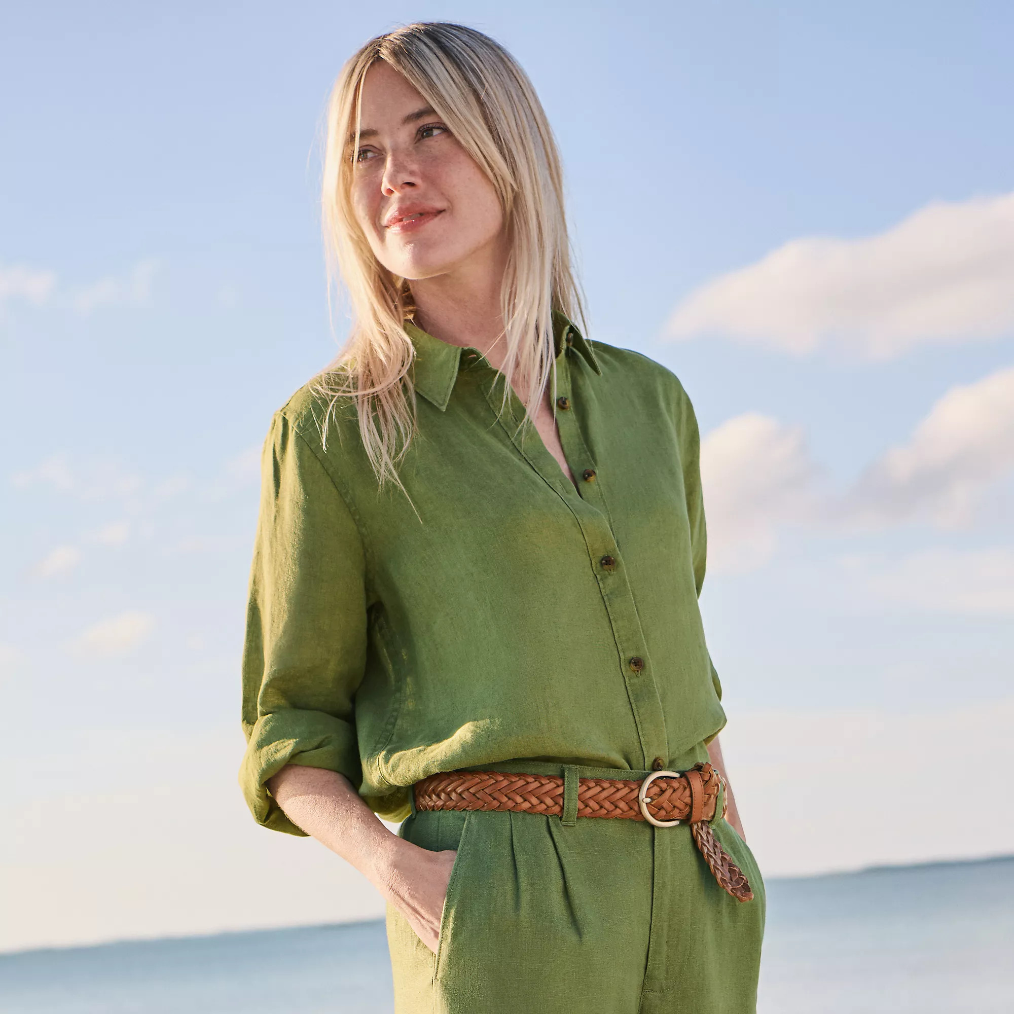 Women's Linen Long Sleeve Feminine Shirt | Lands' End (US)