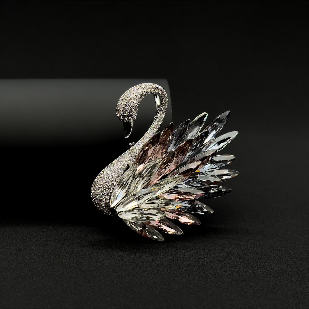 French Vintage Crystal Swan Brooch, Temperament Brooch, Suit Brooch, Exquisite Brooch, Women's Br... | Etsy (US)