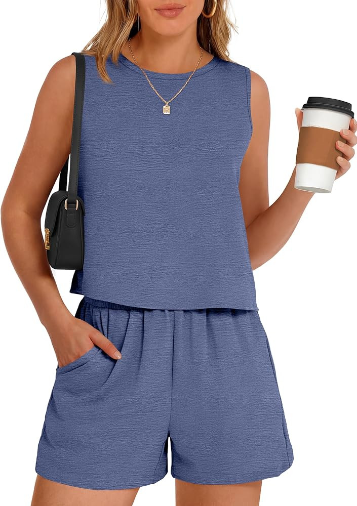 ANRABESS Two Piece Sets for Women Summer Casual Sleeveless Tank Top Matching Shorts Lounge Sets P... | Amazon (US)