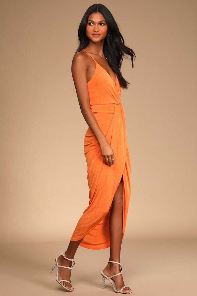 Dreamy Date Orange Surplice Midi Dress- Spring Break Dress- Miami Outfit | Lulus (US)