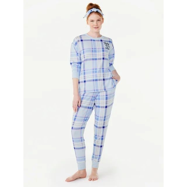 Joyspun Women's Long Sleeve Tee and Joggers Sleep Set with Headband, 3-Piece Pajama Set, Sizes S-... | Walmart (US)