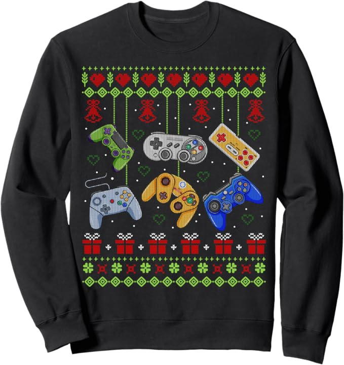Video Game Controller Santa Elf Ugly Christmas Boys Gamers Sweatshirt | Amazon (US)