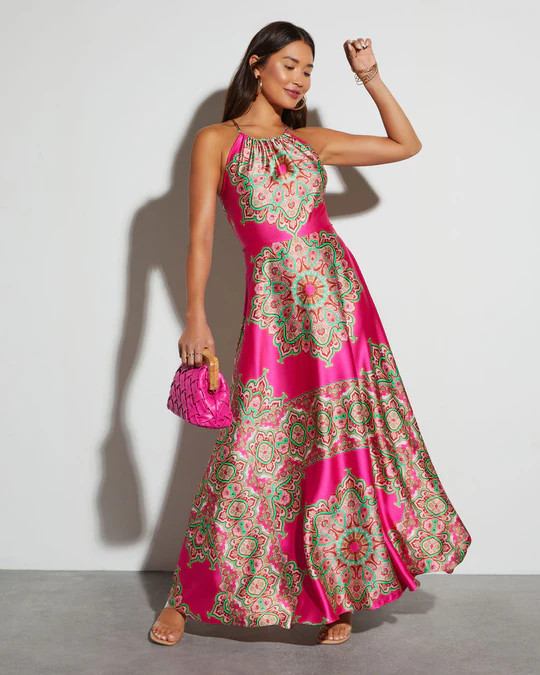 Kala Crew Empire Satin Maxi Dress | VICI