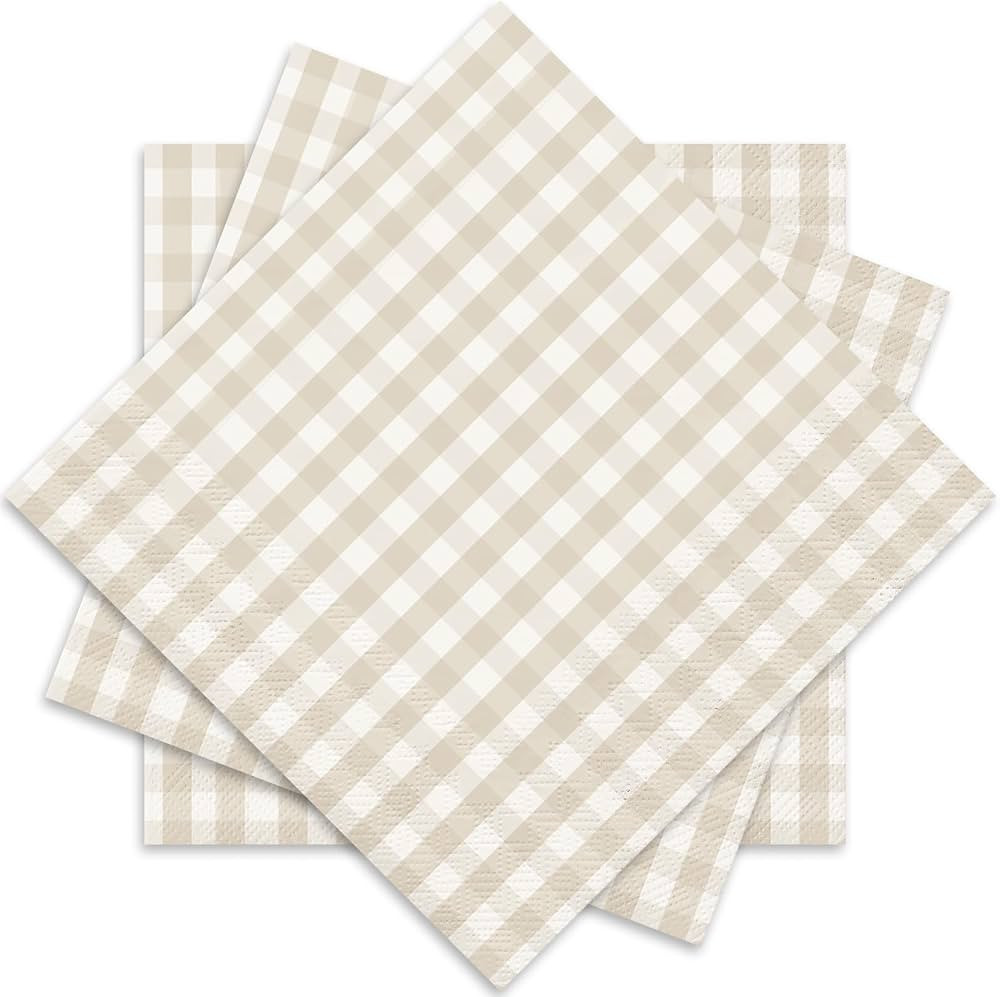Whaline 50 Pcs Beige Gingham Luncheon Napkins Fall Plaid Disposable Paper Napkin Decorative Light... | Amazon (US)