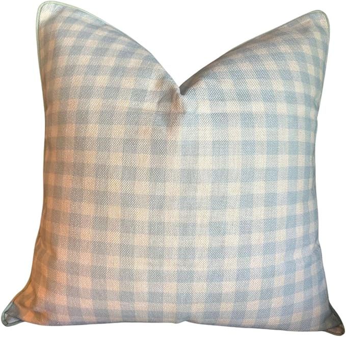 Charlie Pillow Cover Throw Pillow for Home Blue and White Gingham Pillow Premium Pillow Cover Gra... | Amazon (US)