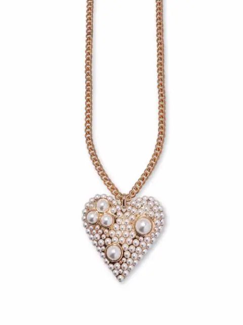 pearl-embellished heart pendant necklace | Farfetch (US)