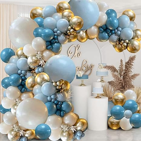Dusty Blue Balloons Garland Kit, Fog Blue Royal Blue Pastel Blue Sand White Metallic Gold latex B... | Amazon (US)