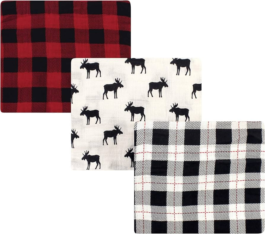 Hudson Baby Unisex Baby Cotton Muslin Swaddle Blankets, Moose, 3-Pack | Amazon (US)