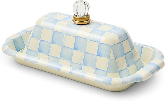 MACKENZIE-CHILDS Enamel Butter Box, Cute Enamel Butter Dish, Light-Blue-and-White Sky Check | Amazon (US)