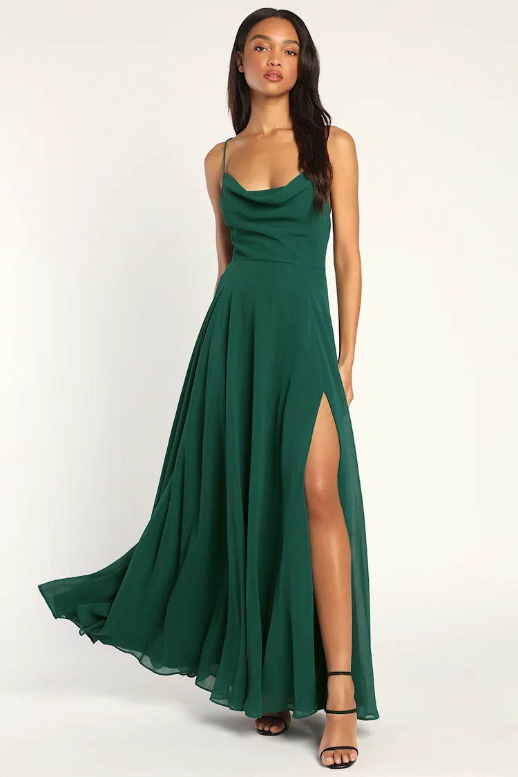 Romantically Speaking Emerald Cowl Lace-Up Maxi Dress | Lulus (US)