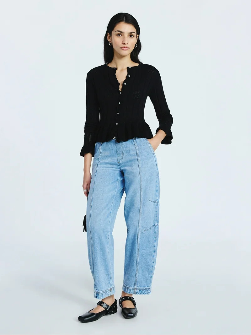 Scoop Women's and Women's Plus Peplum Ruffle Cardigan Sweater, Lightweight, Sizes XS-4X | Walmart (US)