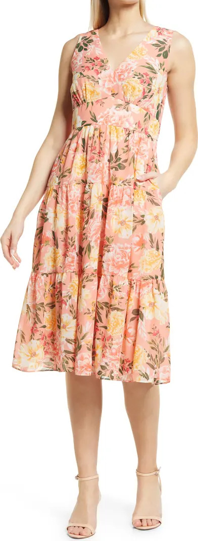 Floral Sleeveless Tiered Ruffle Midi Dress | Nordstrom Rack