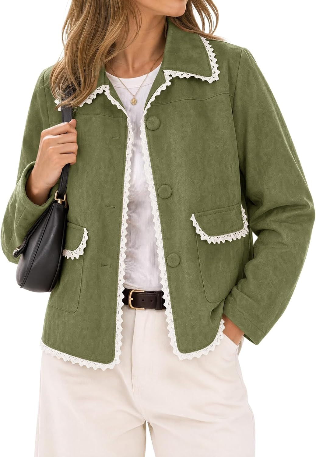 Tankaneo Womens Faux Suede Leather Jackets Trendy Casual Button Down Coats | Amazon (US)