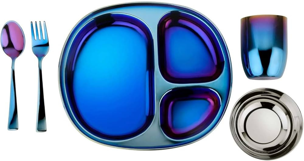 Ahimsa Stainless Steel Dinner Set - 5 Piece Mindful Mealtime Set | Pediatrician Designed Stainles... | Amazon (US)