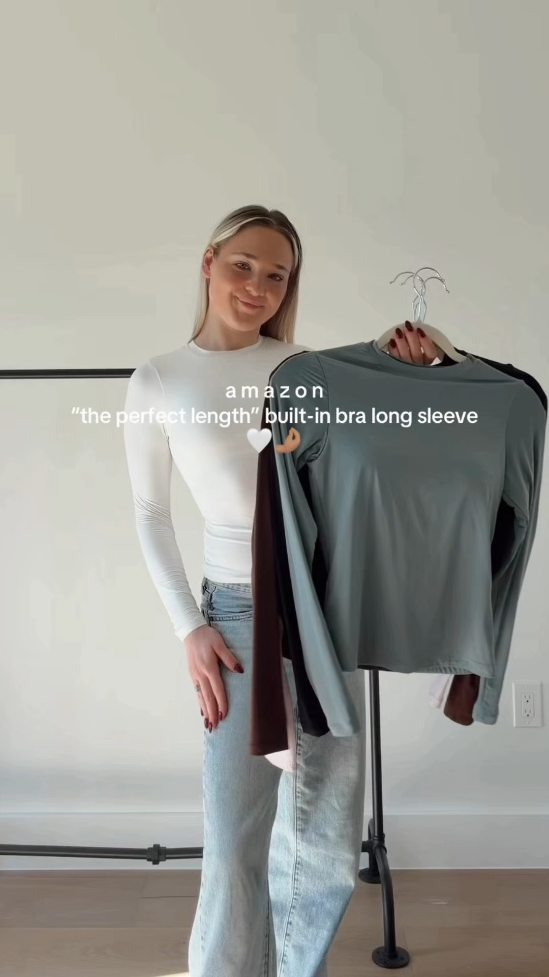 These built in bra long sleeves are truly the perfect length and the perfect fit. So soft, so smoothing, and they layer under everything without feeling tight or bulky. I wear them for errands, pilates, travel days, literally all the time. The kind of basic you buy once and suddenly need in every color.

#amazonfashion
#everydaybasics
#winterlayers
#neutralstyle
#capsulewardrobe 

 #LTKgrwm #LTKootd #LTKSaleAlert
