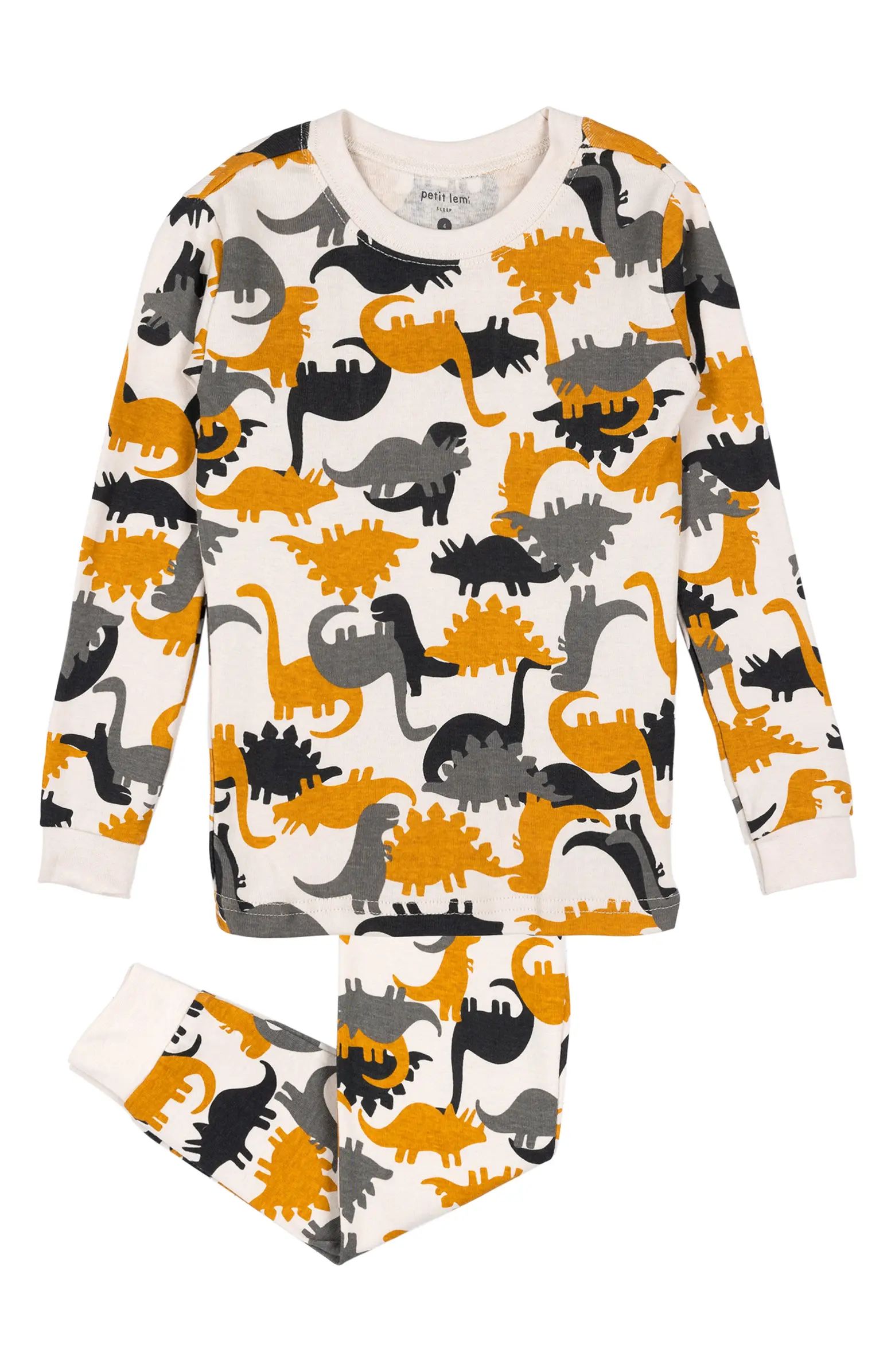 Petit Lem Kids' Dino Organic Cotton Fitted Two-Piece Pajamas | Nordstrom | Nordstrom Canada