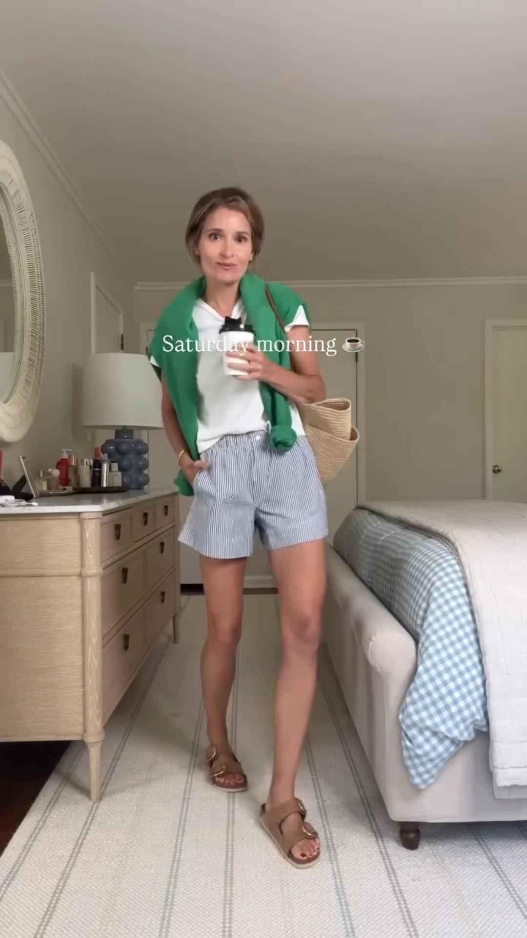 saturday morning t-shirt, boxer shorts and birks ☕ 

💫 These @buckmason boxer shorts are such a good find — the perfect stripe, boxer vibe (but a little longer, slight flare (read: elongated your leg) & with pockets!) They are the kind of shorts you’ll wear on repeat all summer long. Shirt is a year-round staple with that perfectly box fit great for all our high rise shorts. Pop of green ON SALE for a little more interest and the chilly morning (& all the A/C I’ll be in and out of today!!)

❤️ Follow if you’re looking for easy everyday outfit inspiration! 

#ootd #outfitoftheday #everydaystyle #weekendstyle

#LTKSeasonal #LTKSaleAlert #LTKootd