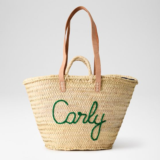 Hand Embroidered Raffia Tote | Mark and Graham