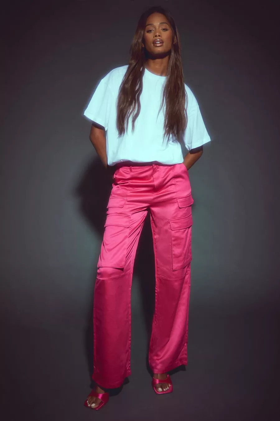 Heavy Satin Tailored Cargo Trousers | Boohoo.com (UK & IE)