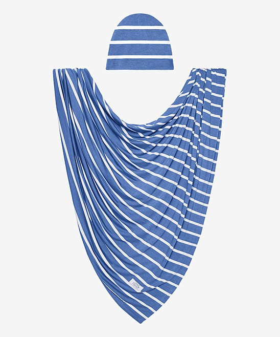 Posh Peanut Boys' Swaddle Blankets - Denim Blue Striped Swaddle Blanket & Beanie | Zulily
