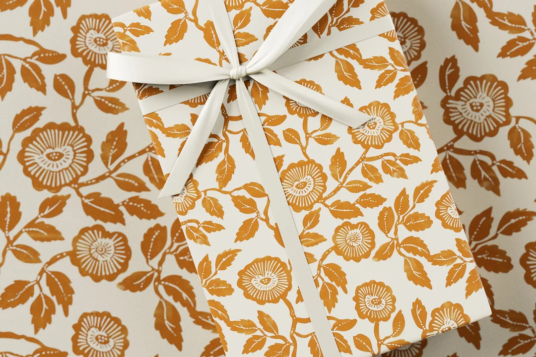 Block Print Wrapping Paper Premium Gift Wrap, Block Print Collection, Floral, Artisanal Design, B... | Etsy (US)
