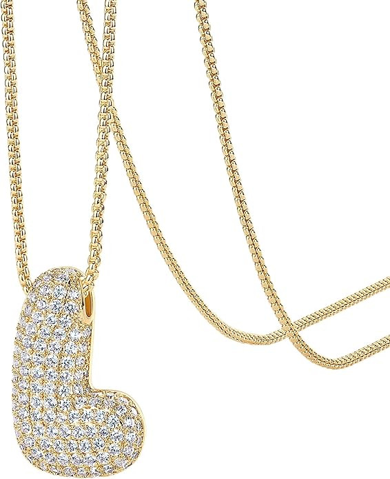 PAVOI 14K Gold Plated Cubic Zirconia Bubble Letter Initial Necklaces for Women | Gold Balloon Nec... | Amazon (US)