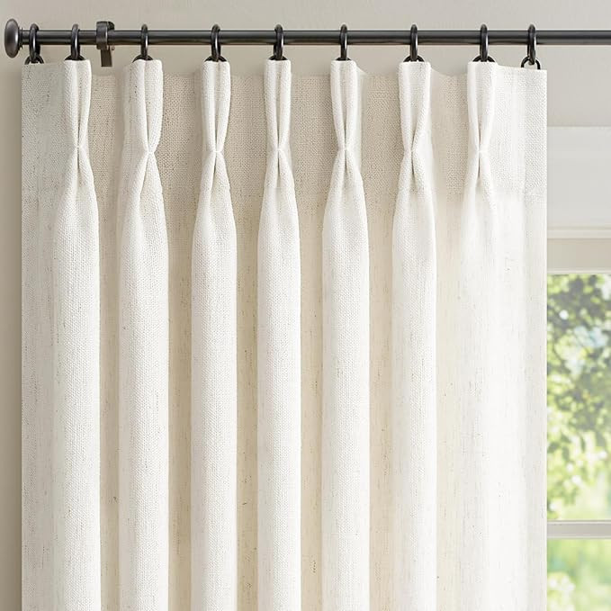 Natural Pinch Pleated Linen Curtains 84 Inch Long 2 Panels for Living Room Bedroom Country Farmho... | Amazon (US)