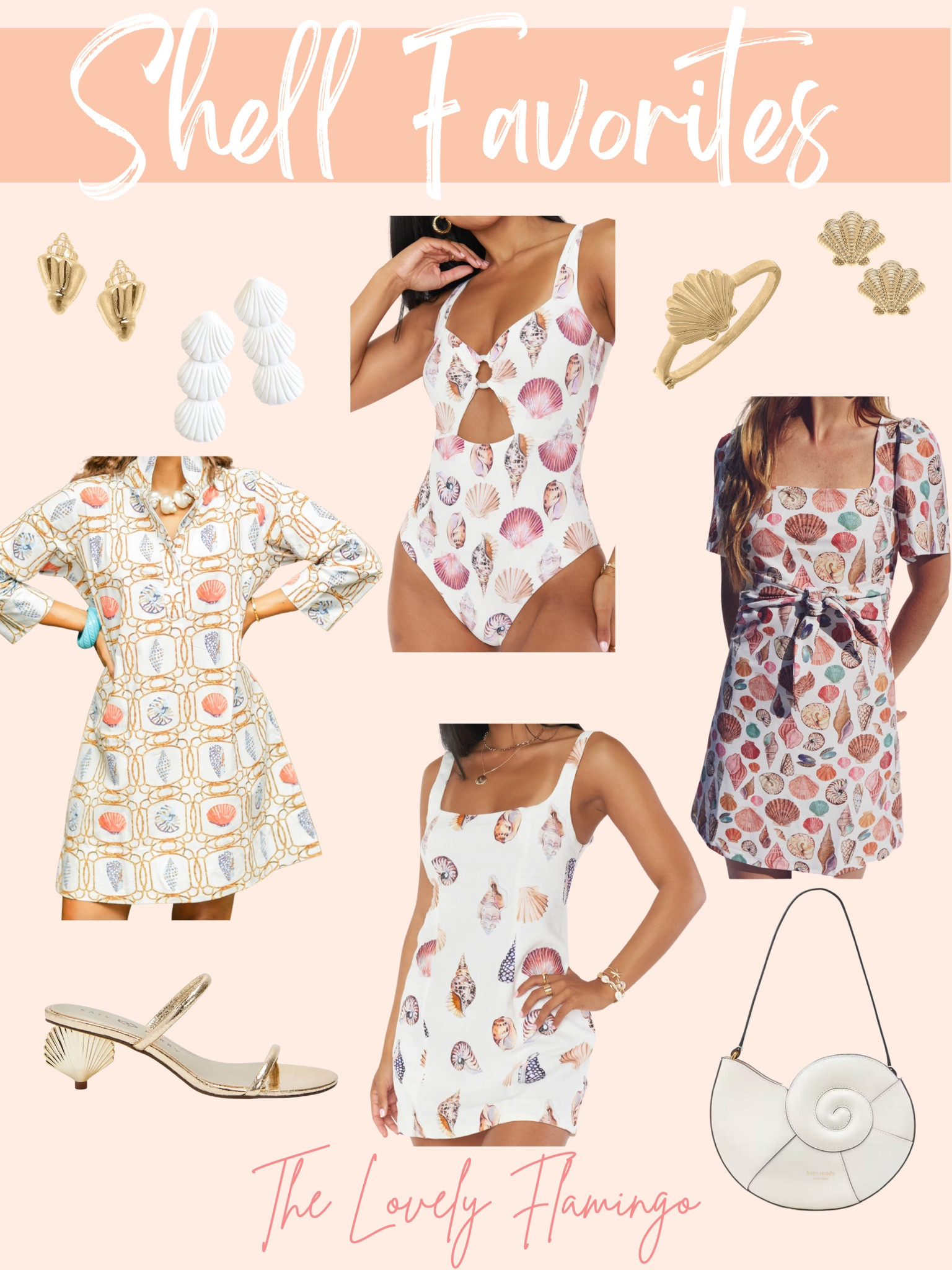 Shell favorites 🐚 Shell dress, shell swimsuit, shell earrings, shell sandals, shell purse, shell bangles 💛 So fun for the summer at the beach!





Summer, summer dress, summer outfit, beach dress, swimwear, resort wear, seashell dress, seashell sandal, vacation outfits, vacation sandals, seashell earrings, seashell bracelet 

#LTKshoecrush #LTKswim #LTKitbag