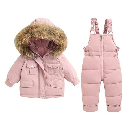 2 Piece Snow Suits for Toddlers - Unisex Baby Girls Boys Ski Suit - Kids Winter Long Sleeve Hooded Puffer Jackets and Bibs Pants Skiing Clothing for Outdoor Snowboarding Down Coat Pinks 4T | Walmart (US)