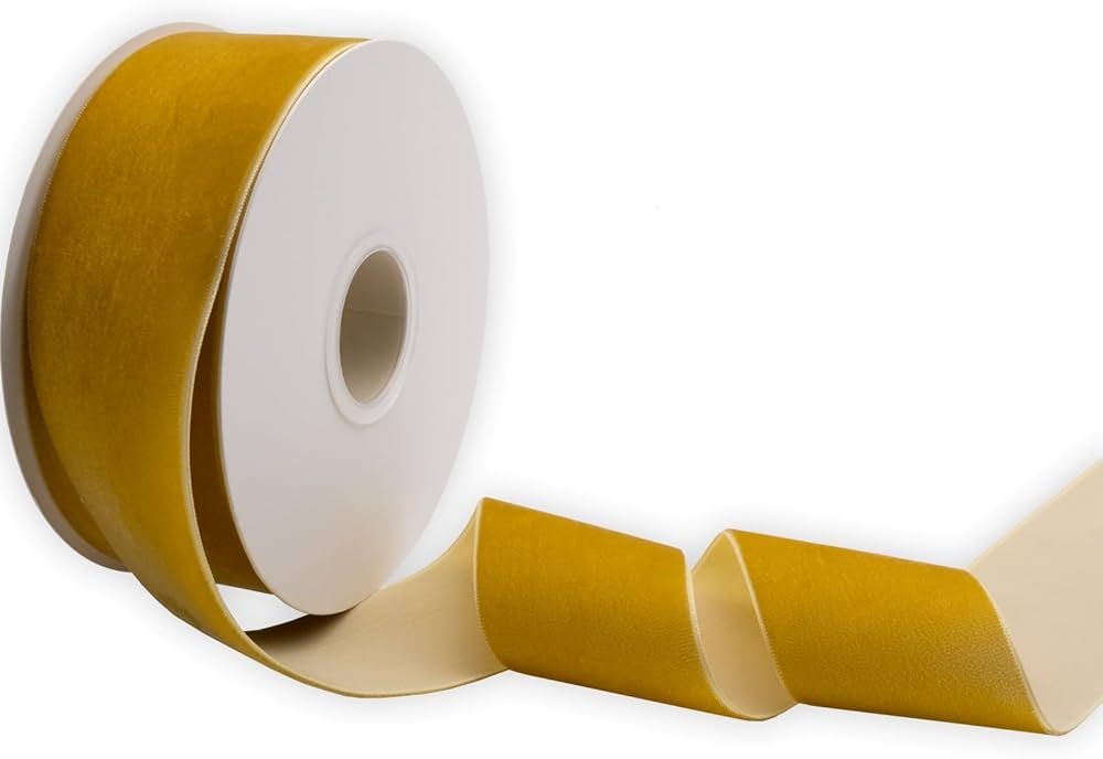 XMRIBBON Gold Velvet Ribbon Single Sided,2 Inch by 10 Yards Spool | Amazon (US)