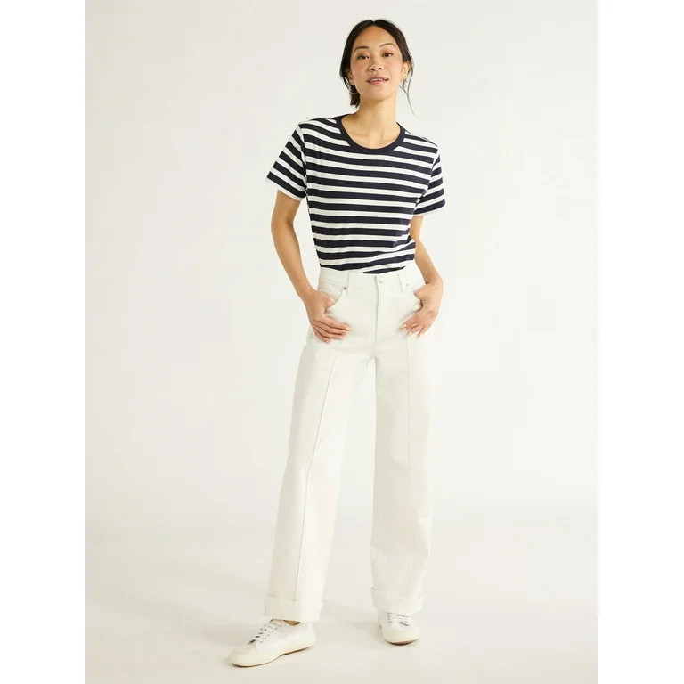 Free Assembly Women's Wide Leg High Rise Pintuck Jeans, 29” Inseam, Sizes 0-20 | Walmart (US)