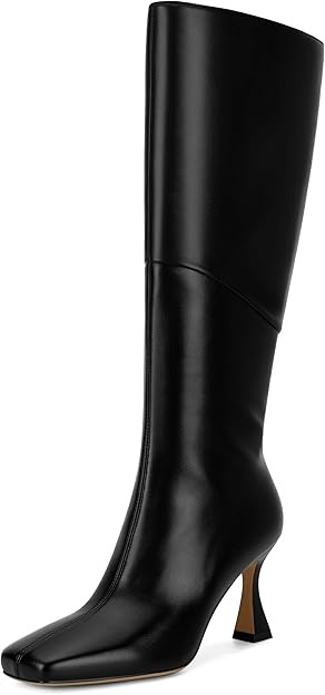 DOEYG Black Leather Knee High Boots for Women Kitten Heel Tall Boots Square Toe Stiletto Heels He... | Amazon (US)