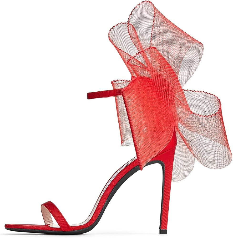 Coutgo Women's Bow Heels Open Toe Stiletto Heels One Strap Bridal Wedding Heeled Sandals | Amazon (US)