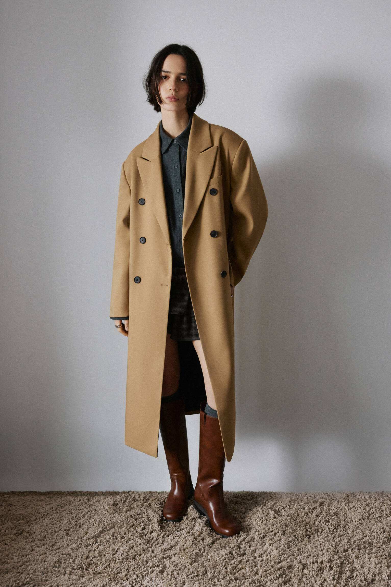 Long camel coat - Pull&Bear United Kingdom | PULL and BEAR UK