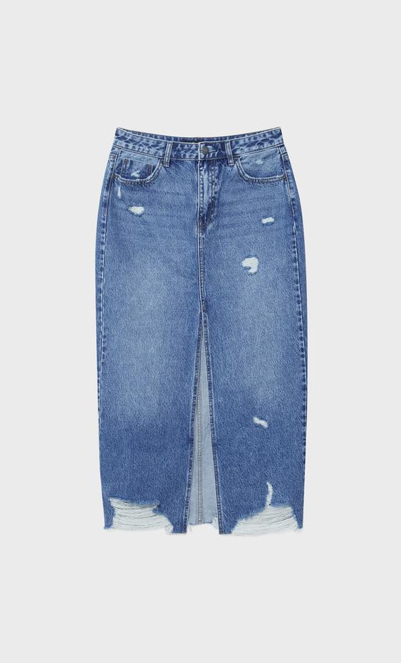 Long denim comfortable skirt | Stradivarius (UK)