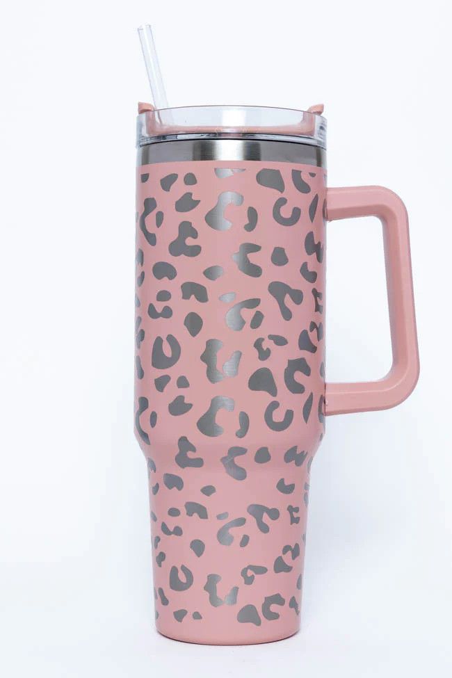 Sippin' Pretty Blush Leopard 40 oz Drink Tumbler With Lid And Straw DOORBUSTER | Pink Lily