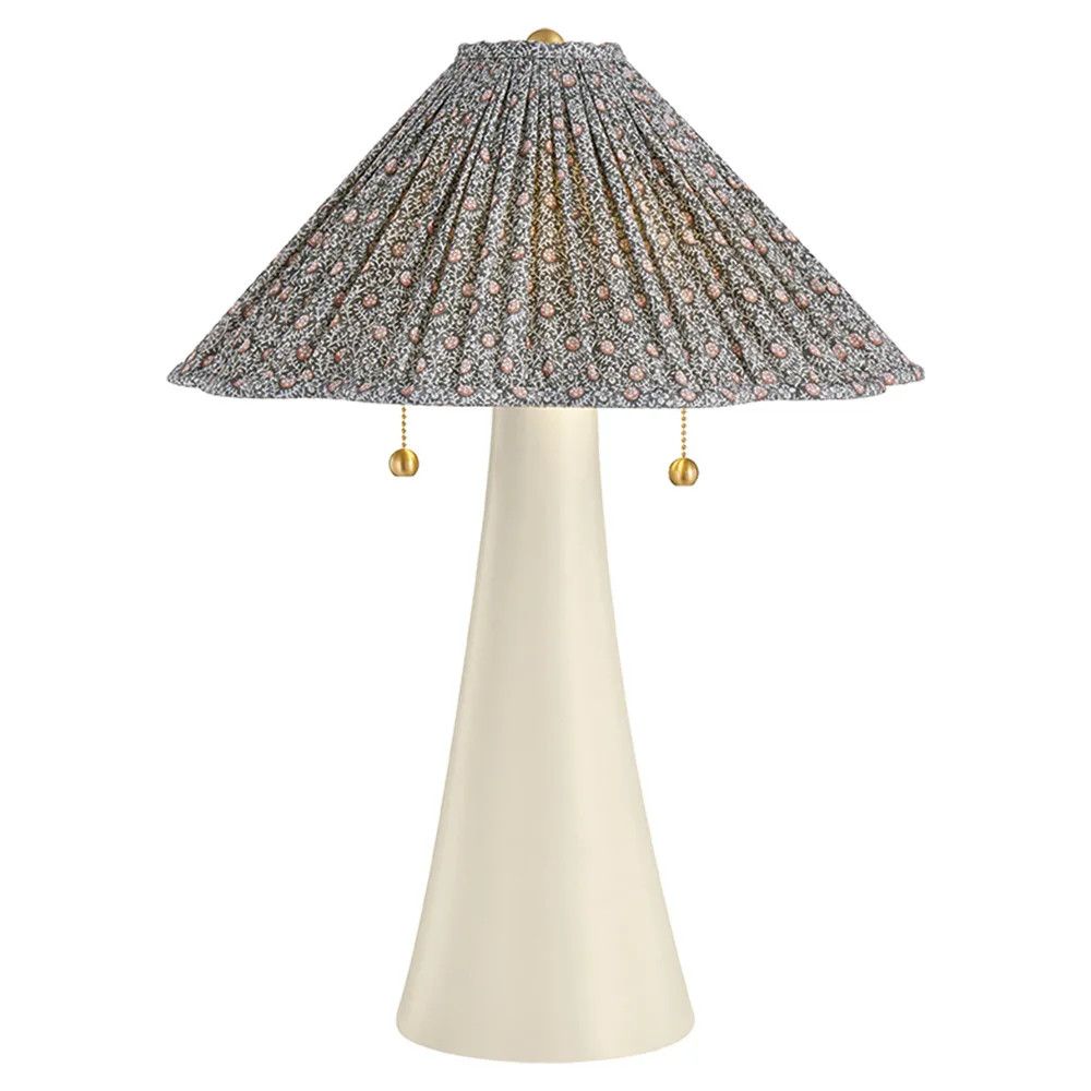 Wren Tapered White Ceramic Blue Floral Pleated Shade Table Lamp | Kathy Kuo Home