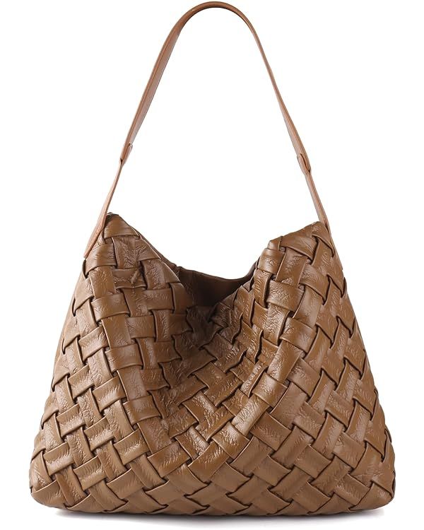 SHARPAD Woven Bag for Women, Vegan Leather Tote Bag, Retro Handbag Purse, Handmade Large Summer B... | Amazon (US)