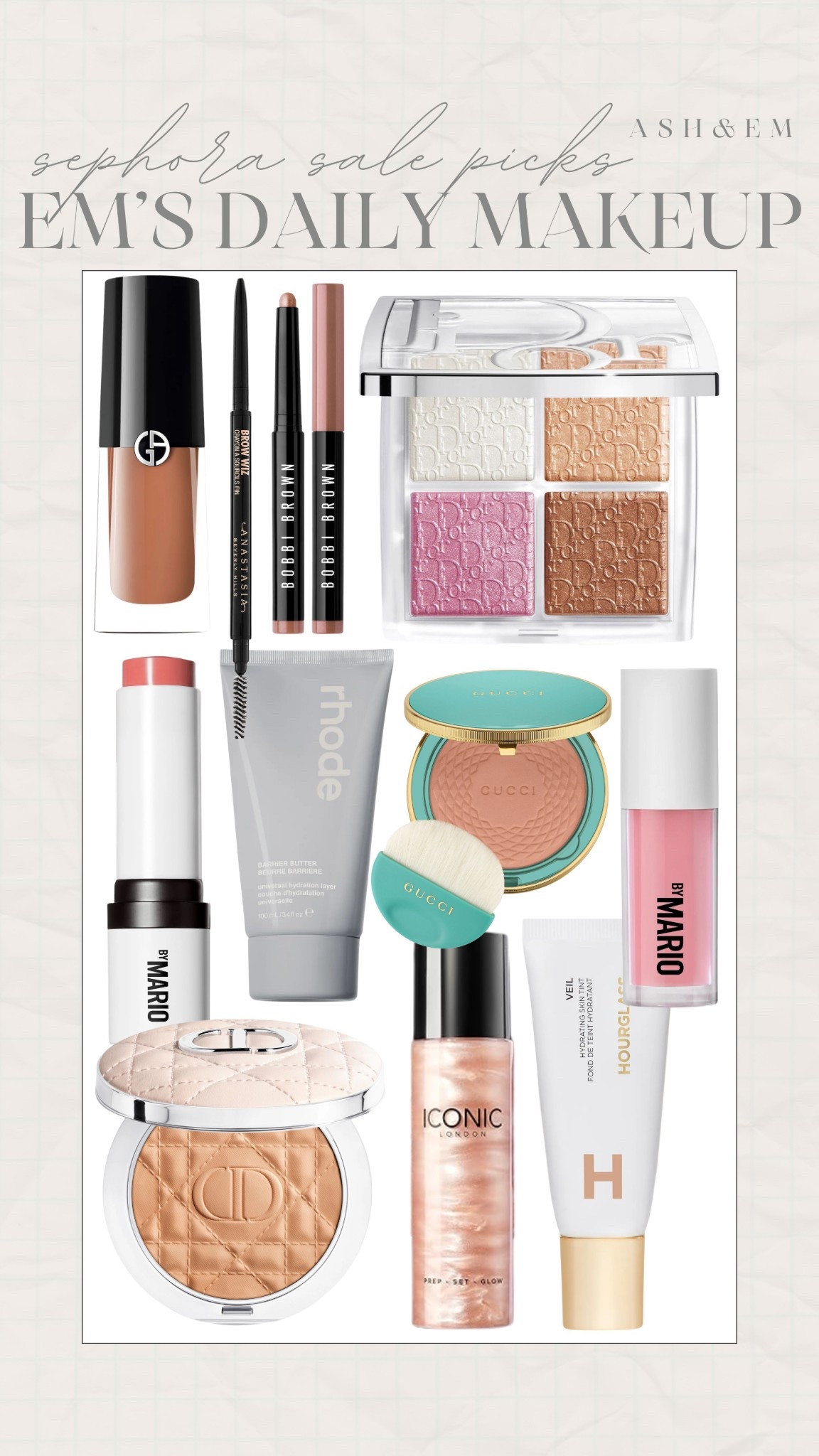 Em’s daily makeup on sale at Sephora!

 Foundation - Hourglass 7, Concealer - Huda - Sugar Biscuit, Setting powder - Dior, Cream contour - Dior (2) Bronze, Blush - Just Peachy, Eyeshadow - Armani (22) & Bobbi Brown Golden Pink, Lip liner - Makeup forever wherever walnut, Lip gloss - Makeuo by Mario Rosewater; 

fall beauty, Sephora, sephora sale, daily makeup, makeup routine, dior, highlight, skin tint, bronzer, blush stick, rhode, lip combo, lip gloss

#LTKSaleAlert #LTKBeauty