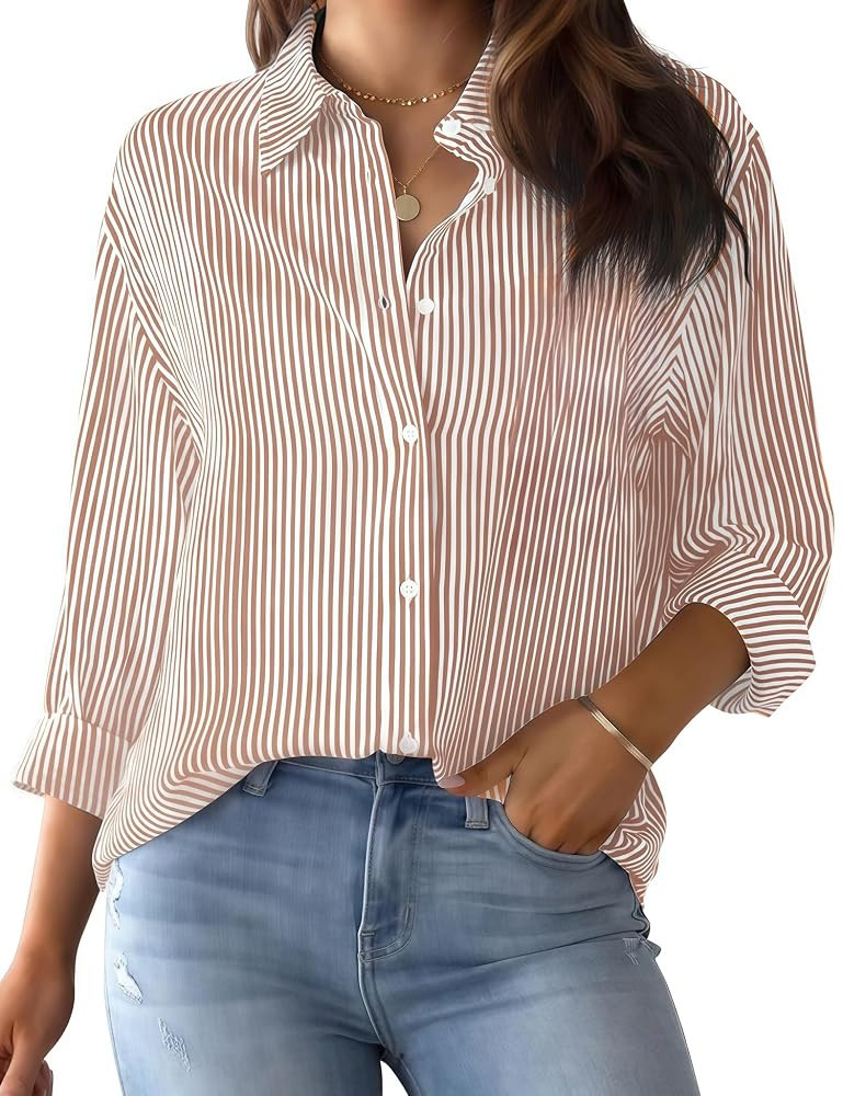 LOMON Button Down Shirt for Women Spring Summer Tops Long Sleeve Business Dressy Casual Blouses C... | Amazon (US)