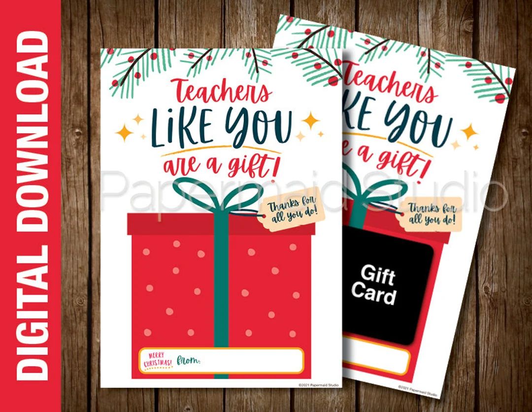 Teacher Christmas Gift Card Holder Printable  Virtual - Etsy | Etsy (US)