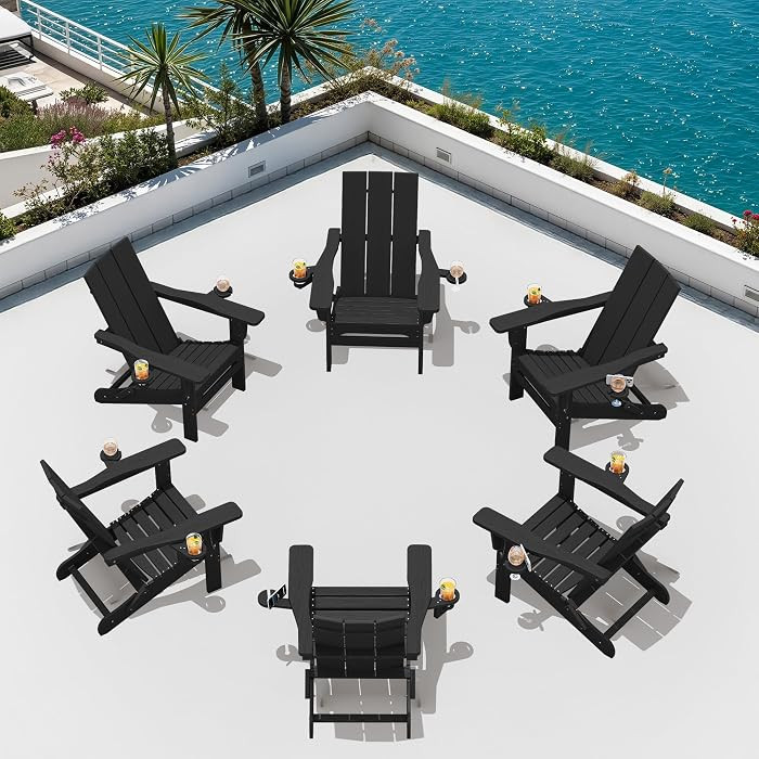 SERWALL Adirondack Chair Set of 6 with Dual Cup Holders, Folding Modern Adirondack Chairs, HDPE O... | Amazon (US)