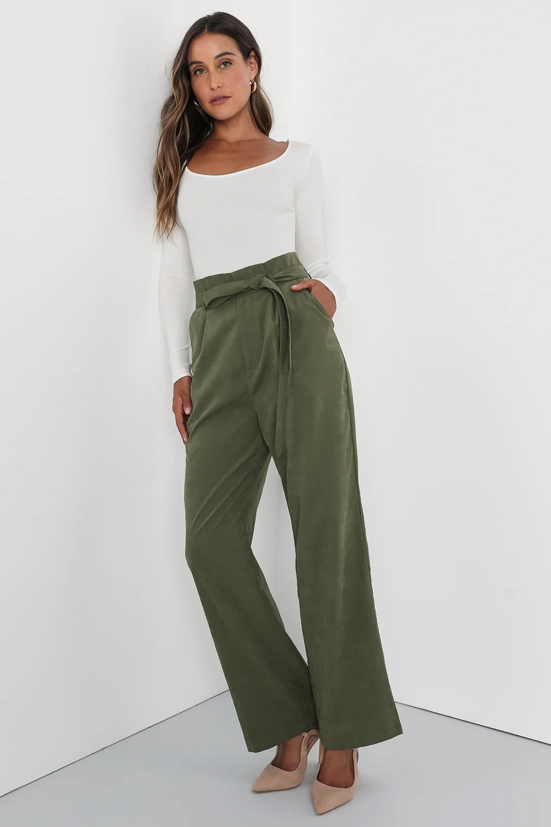 Timeless Aura Olive Green High Waisted Wide Leg Pants | Lulus (US)