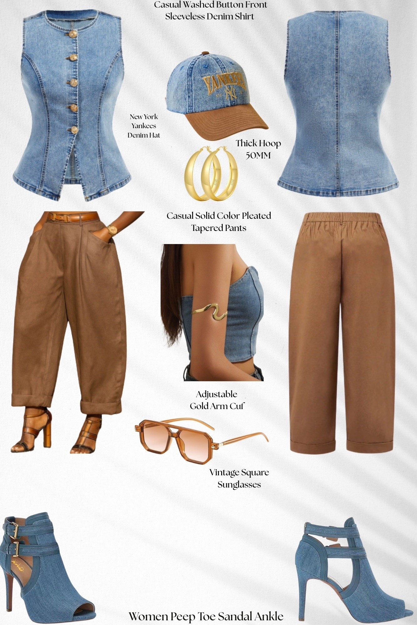 Denim Top + Camel Trouser Look
Denim on denim but make it chic 👖✨
This structured denim top with camel tapered trousers creates the perfect balance of soft and edgy. The denim heels and Yankees hat give this outfit personality while still looking polished.

#LTKootd #LTKgrwm #LTKSaleAlert