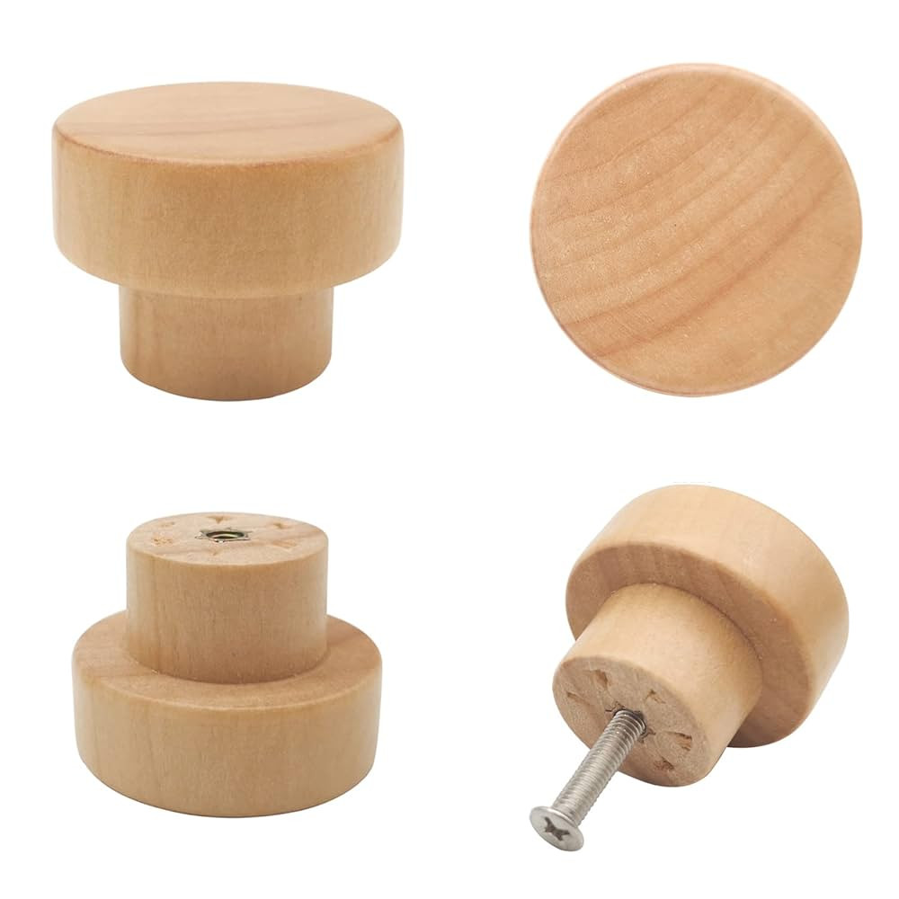 16PCS Wood Knobs Flat Top Round Cabinet Knobs 1.39"(35mm) Natural Wooden Dresser Drawer Pulls Kit... | Amazon (US)