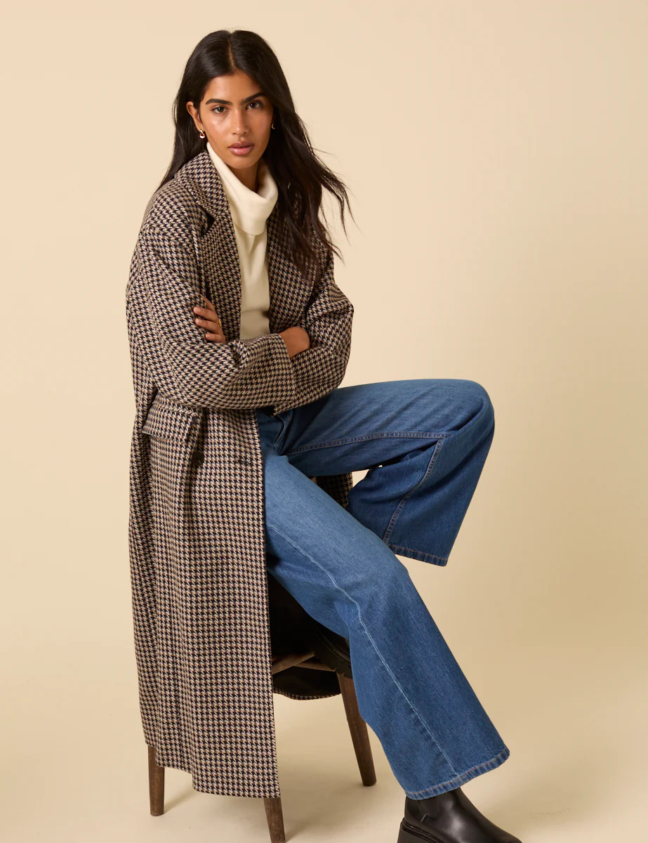 Black And Brown Houndstooth Relaxed Coat | Nobody's Child