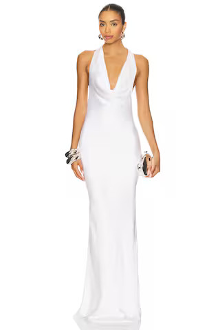 Norma Kamali Halter Drape Bias Gown in Snow White from Revolve.com | Revolve Clothing (Global)