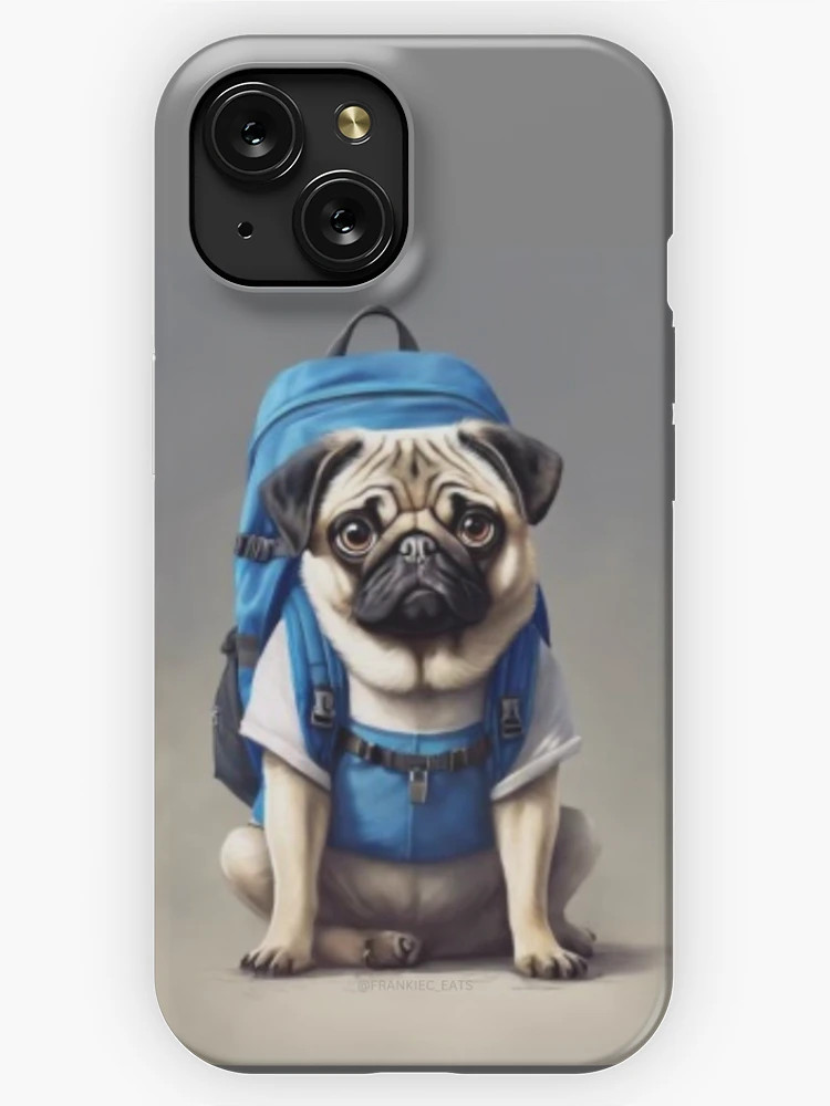 Pug with a blue backpack  iPhone Case | Redbubble (US)